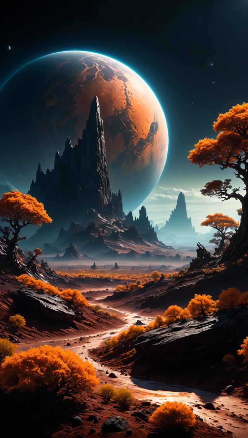 01370-449917309-Landscape of a dark far away planet, rock and organic soil, glowing trees, UHD, masterpiece, trending on artstation, sharp focus.png